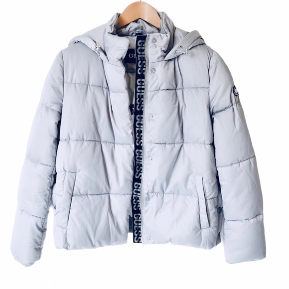 Silver Guess Logo Quilted Puffer Jacket - Picture 2 of 9